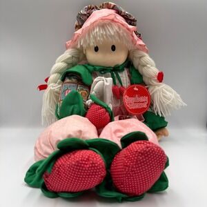 Vintage 1997 Strawberry Blossoms Rag Doll Joelson Industries Garden Bunny 16"